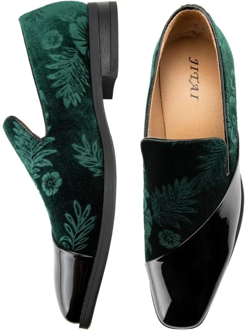 Men's Green Velvet Patent Leather Tuxedo Classic Slip On Loafers Dress Shoes